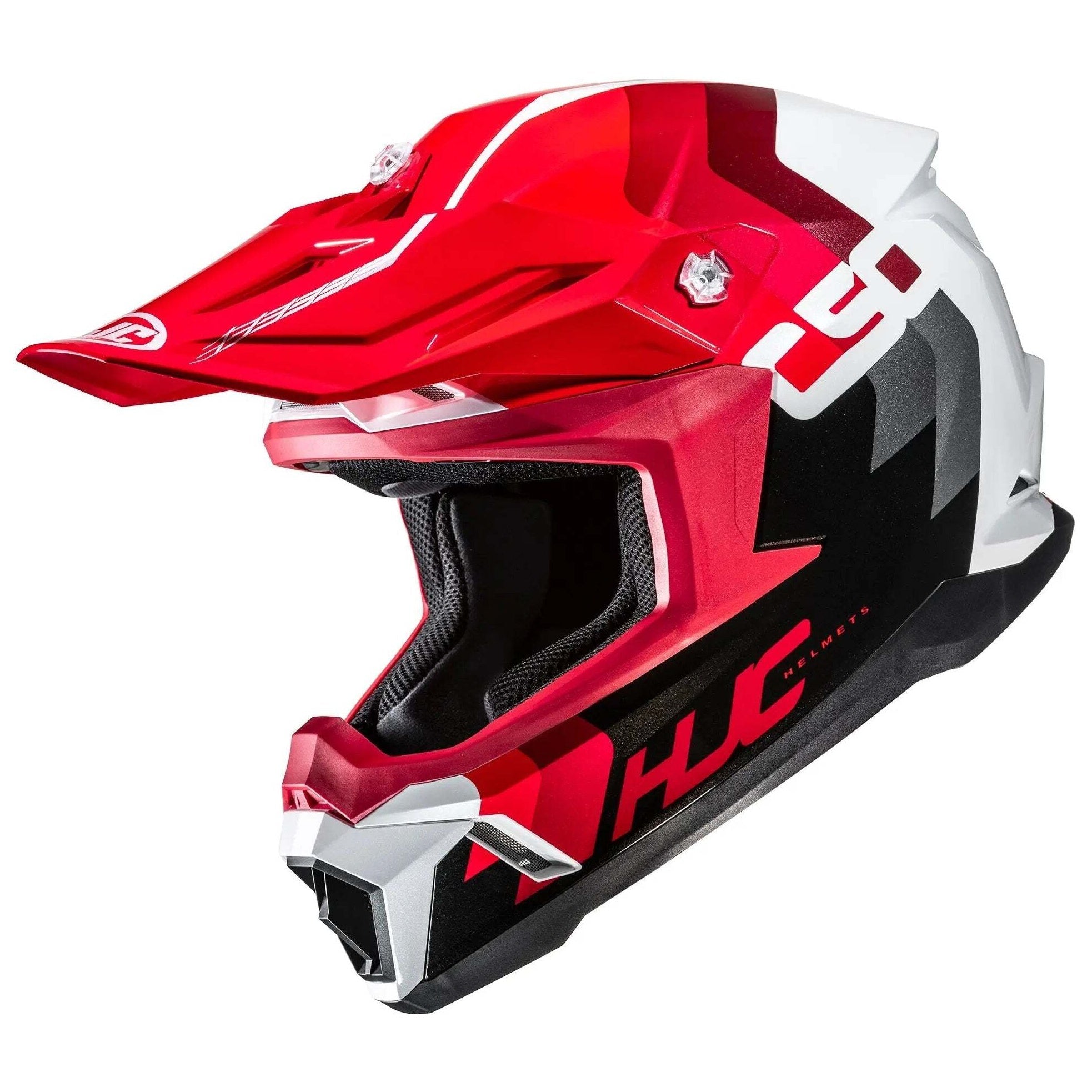 HJC C50 Primal MC1 Red motocross helmet, left side view on white background