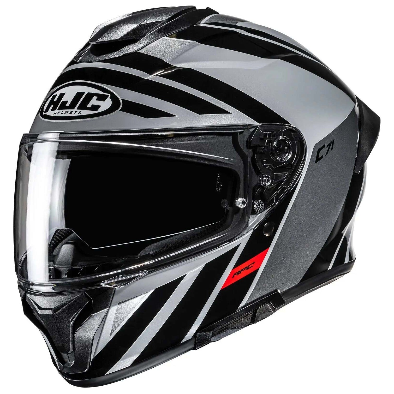 HJC C71 Faber MC5 Black full-face motorcycle helmet, side view on white background