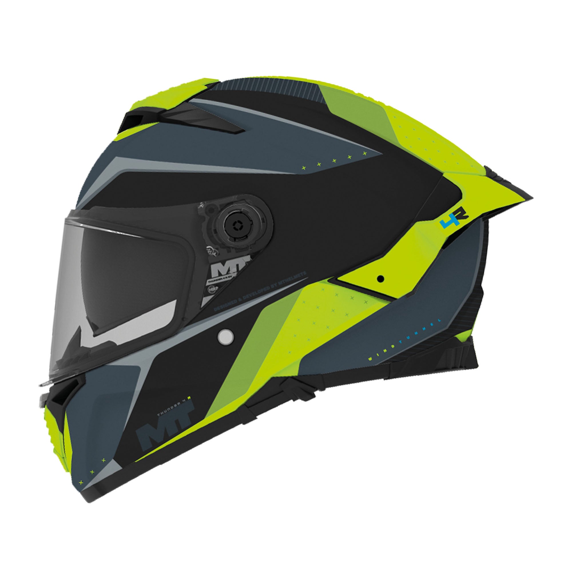 MT Helmets Thunder 4 R Wind Tunnel B3 Matt Black / Fluo Yellow - FREE UK Delivery, FREE 365 Day Returns | Moto Central