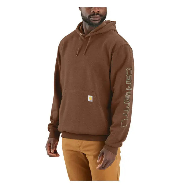 Carhartt Sleeves Logo Hooded Sweatshirt Mocha Heather  - FREE UK Shipping, FREE 365 Day Returns | Moto Central