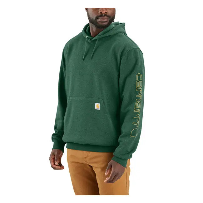 Carhartt Sleeves Logo Hooded Sweatshirt Frosted Balsam Heather  - FREE UK Shipping, FREE 365 Day Returns | Moto Central
