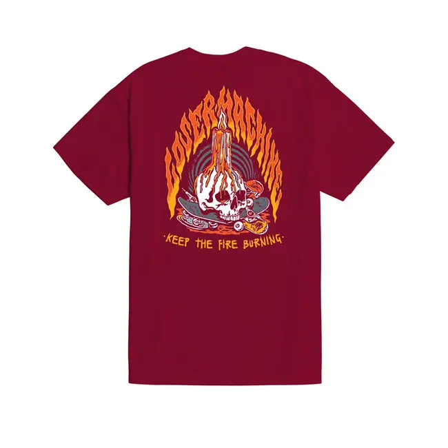 Loser Machine On Fire T-Shirt Burgundy FREE UK Delivery, FREE 365 Day Returns | Moto Central
