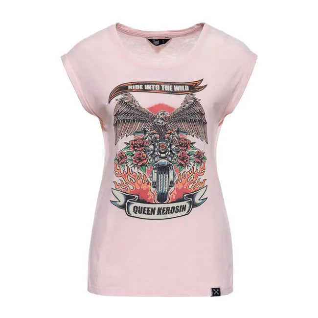 King Kerosin Queen Kerosin Ride Into The Wild Ladies T-Shirt Peachskin FREE UK Delivery, FREE 365 Day Returns | Moto Central