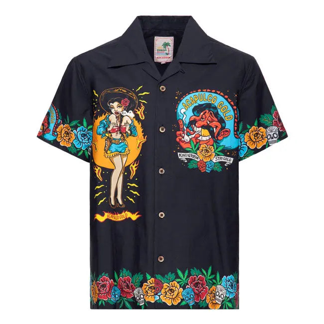 King Kerosin Acapulco Hawaii Shirt Black FREE UK Delivery, FREE 365 Day Returns | Moto Central