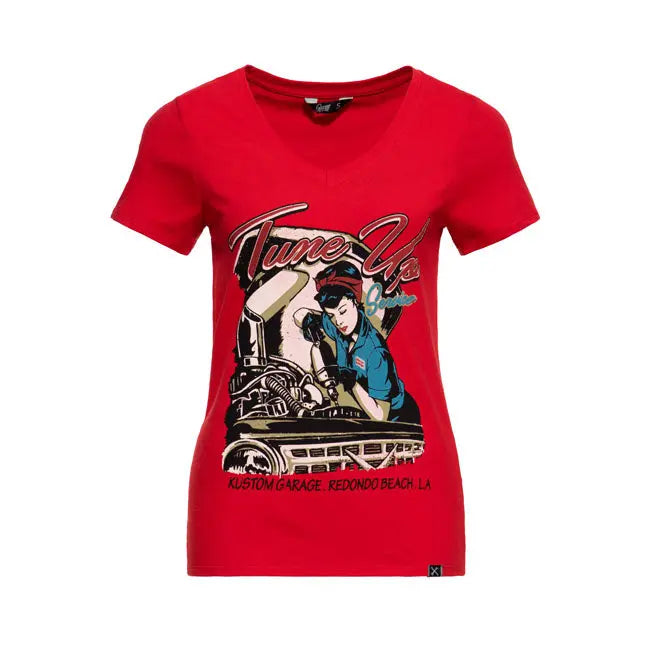 King Kerosin Queen Kerosin Tune Up Ladies T-Shirt Red FREE UK Delivery, FREE 365 Day Returns | Moto Central
