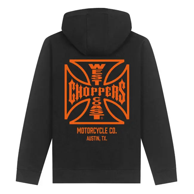 West Coast Choppers ATX Cross Zip Hoodie Black / Orange FREE UK Delivery, FREE 365 Day Returns | Moto Central
