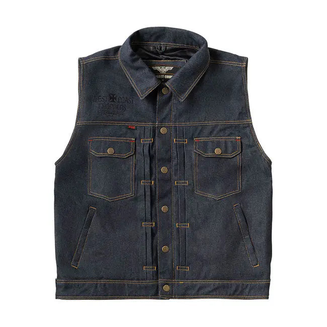 West Coast Choppers X 13 1/2 Dominator Raw Denim Riding Vest FREE UK Delivery, FREE 365 Day Returns | Moto Central