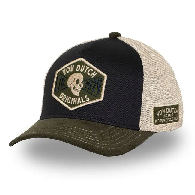 Von Dutch Semi-Curved Skull Cap Black / Green / White FREE UK Delivery, FREE 365 Day Returns | Moto Central