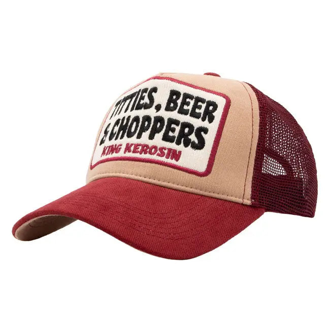 King Kerosin Tities, Beer & Choppers Cap Light Brown FREE UK Delivery, FREE 365 Day Returns | Moto Central
