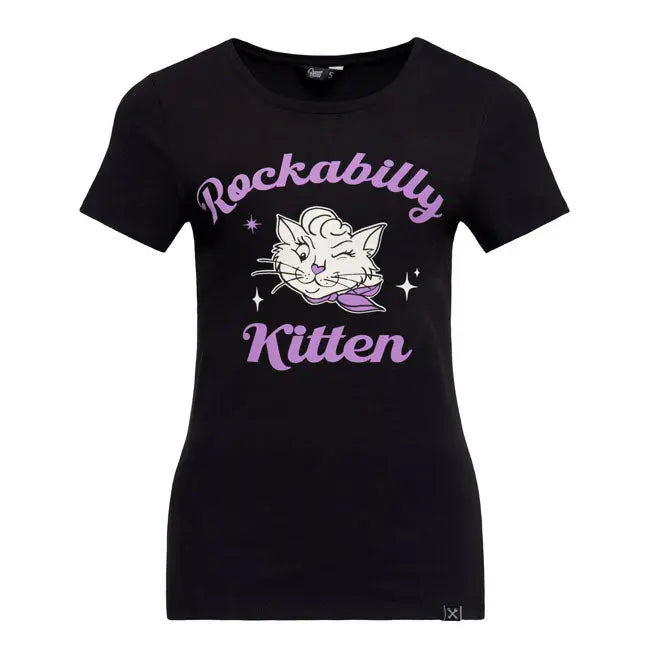 King Kerosin Queen Kerosin Rockabilly Kitten Ladies T-Shirt Black FREE UK Delivery, FREE 365 Day Returns | Moto Central