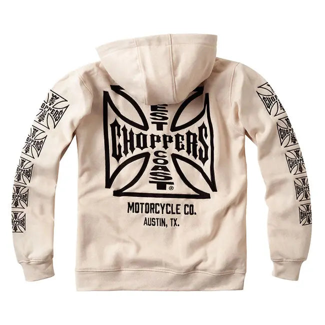 West Coast Choppers Dominator Zip Hoodie Cream FREE UK Delivery, FREE 365 Day Returns | Moto Central