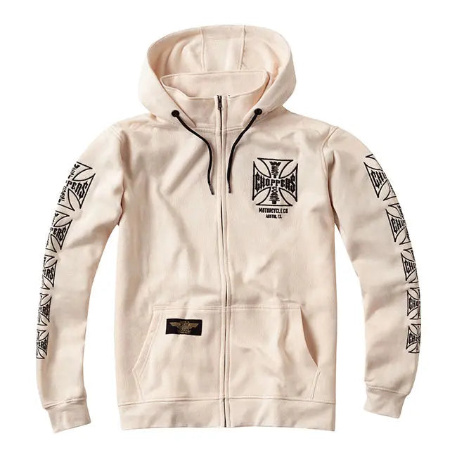 West Coast Choppers Dominator Zip Hoodie Cream FREE UK Delivery, FREE 365 Day Returns | Moto Central