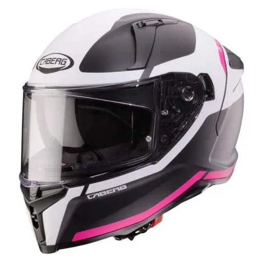 Caberg Avalon X Pure Matt Black / White / Fuchsia front three-quarter view