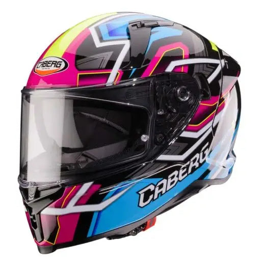 Caberg Avalon X Brama black, light blue, fluo yellow and fuchsia helmet - front-left view