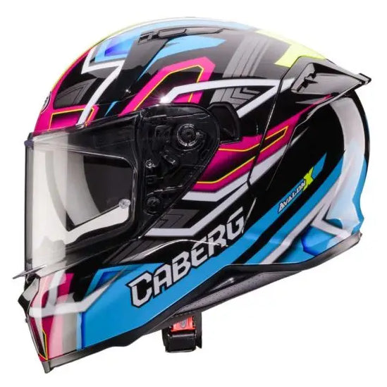 Caberg Avalon X Brama black, light blue, fluo yellow and fuchsia helmet - left-side profile with clear visor