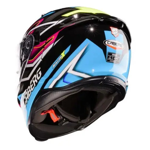 Caberg Avalon X Brama black, light blue, fluo yellow and fuchsia helmet - rear view