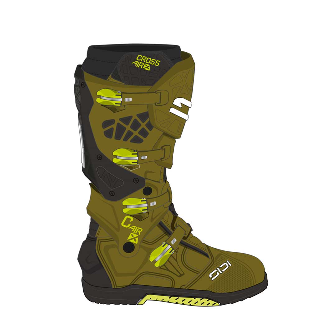 Sidi Crossair X CE Boots Olive Green / Fluo Yellow FREE UK Delivery, FREE 365 Day Returns | Moto Central