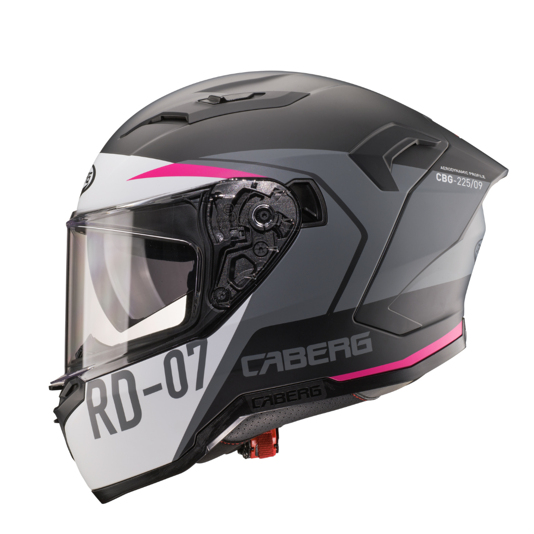 Caberg Gladio Sonic Matt Black, White, Grey and Fuchsia - side profile
