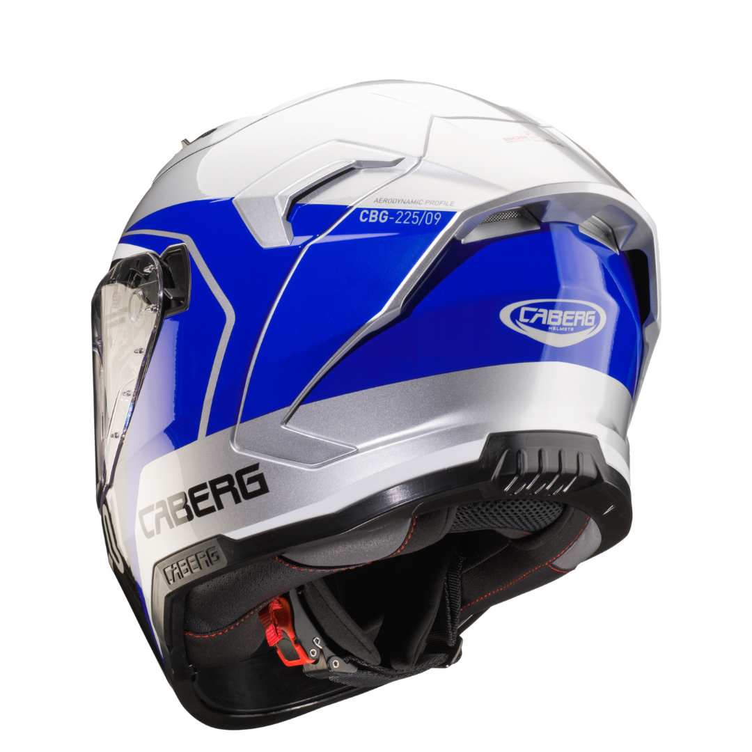 Caberg Gladio Sonic Silver, Black, Blue and White - rear three-quarter view