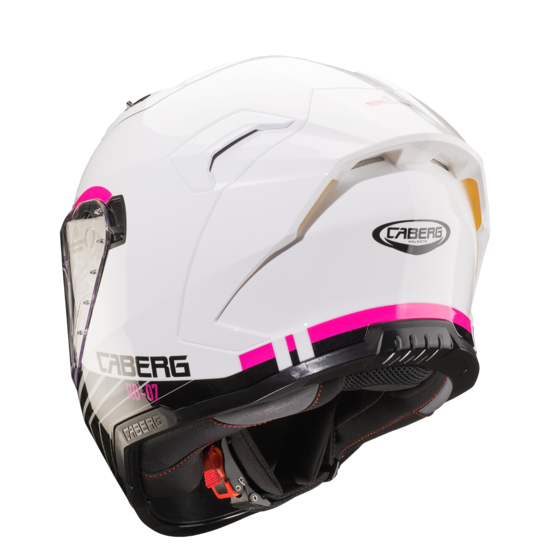 Caberg Gladio Wave White, Black and Fuchsia full-face helmet - rear three-quarter view
