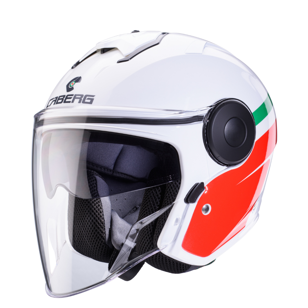 Caberg Soho Zephir White / Green / Red open-face helmet - front three-quarter view