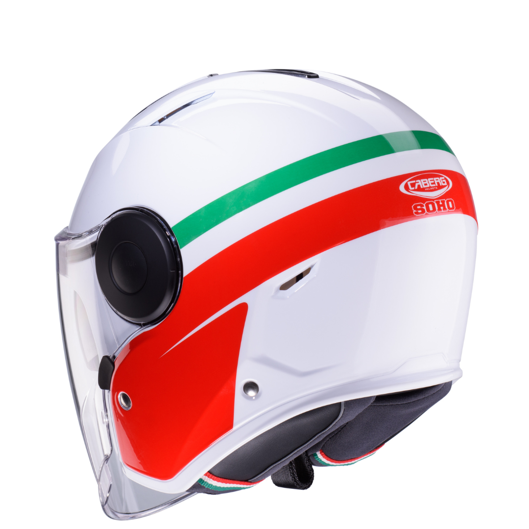 Caberg Soho Zephir White / Green / Red open-face helmet - rear three-quarter view