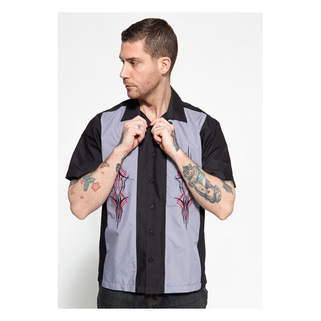 King Kerosin Pinstripes Cocktail Shirt Black / Grey