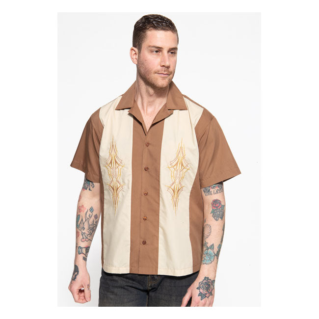 King Kerosin Pinstripes Cocktail Shirt Brown / Beige