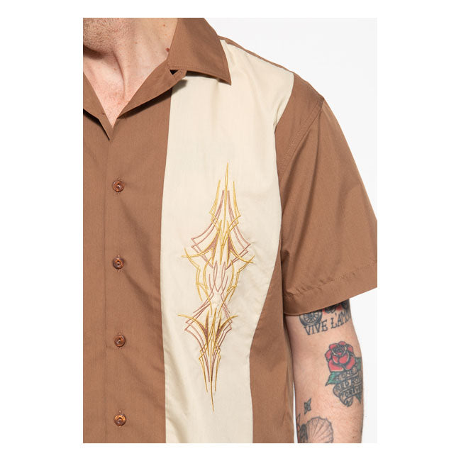 King Kerosin Pinstripes Cocktail Shirt Brown / Beige