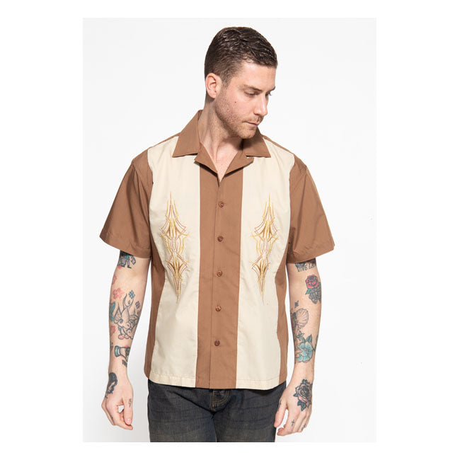 King Kerosin Pinstripes Cocktail Shirt Brown / Beige