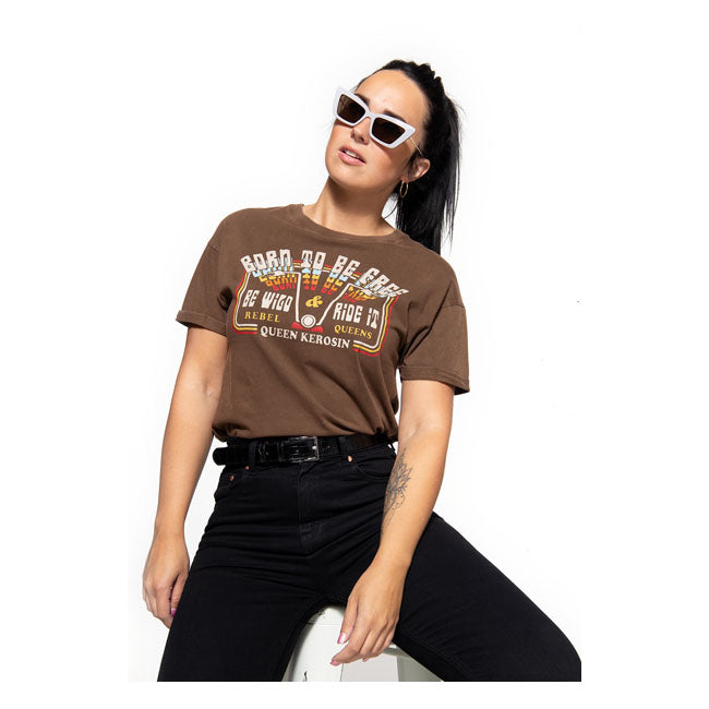 King Kerosin Queen Kerosin Free Born Ladies T-Shirt Dark Brown