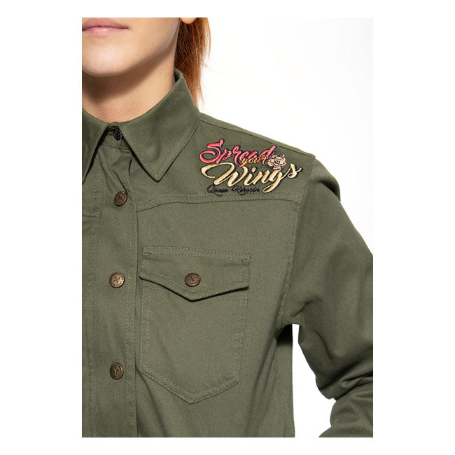 King Kerosin Queen Kerosin Spread Your Wings Adventure Gear Ladies Shirt Olive