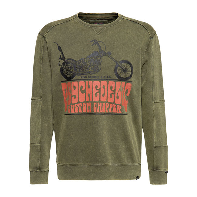 King Kerosin Psychedellic Long Sleeves Sweatshirts Olive