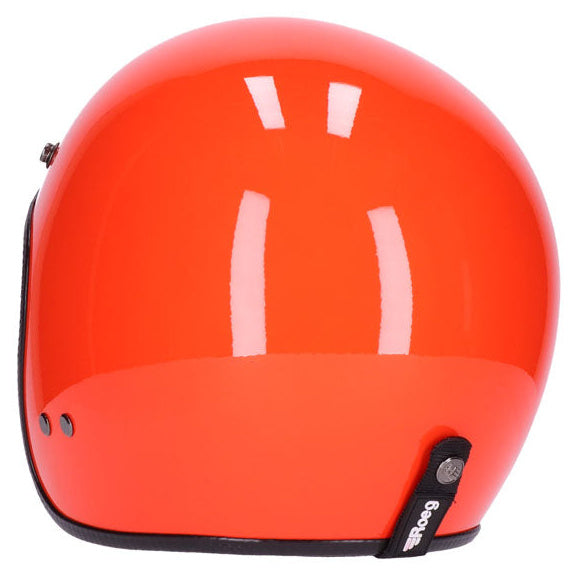 Roeg Jett Oompa Helmet Orange open-face motorcycle helmet, rear-left three-quarter view