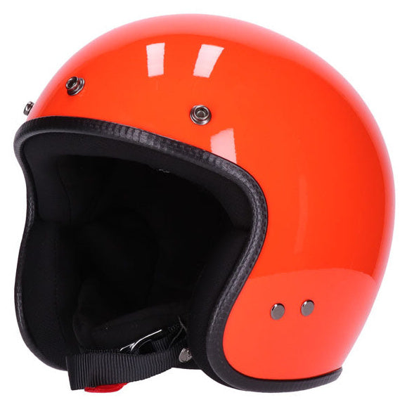 Roeg Jett Oompa Helmet Orange open-face motorcycle helmet, left-front three-quarter view