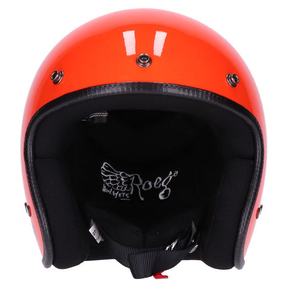 Roeg Jett Oompa Helmet Orange open-face motorcycle helmet, front view