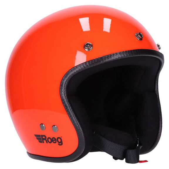 Roeg Jett Oompa Helmet Orange open-face motorcycle helmet, right-front three-quarter view