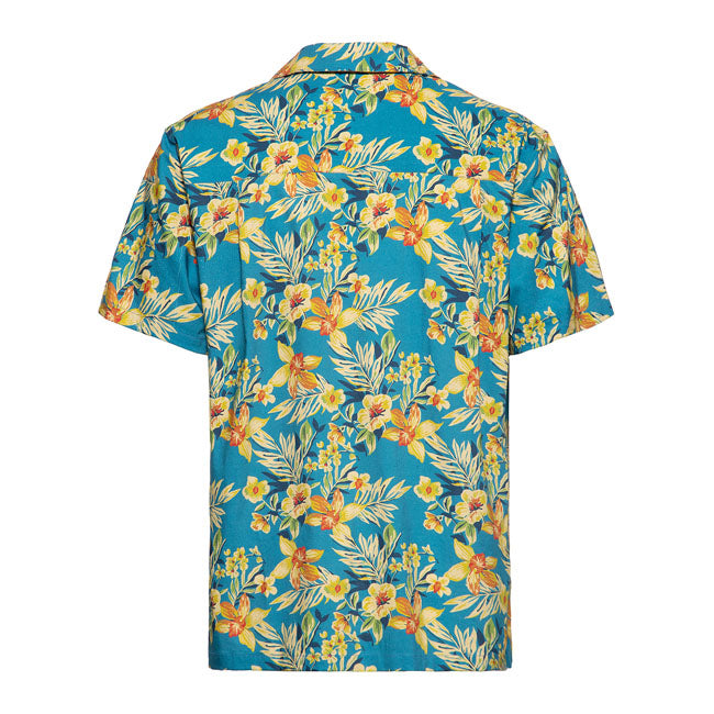 King Kerosin Hibiscus AOP Shirt Denim Blue