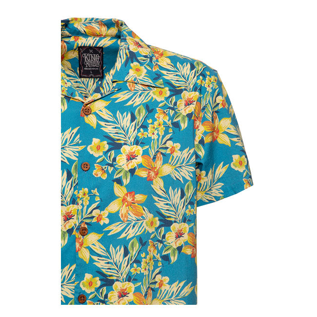 King Kerosin Hibiscus AOP Shirt Denim Blue