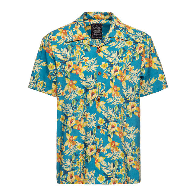 King Kerosin Hibiscus AOP Shirt Denim Blue