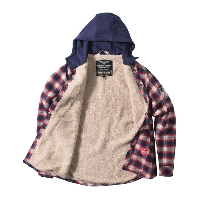 West Coast Choppers Sherpa Lined Flannel Jacket Navy / Red - FREE UK Shipping, FREE 365 Day Returns | Moto Central