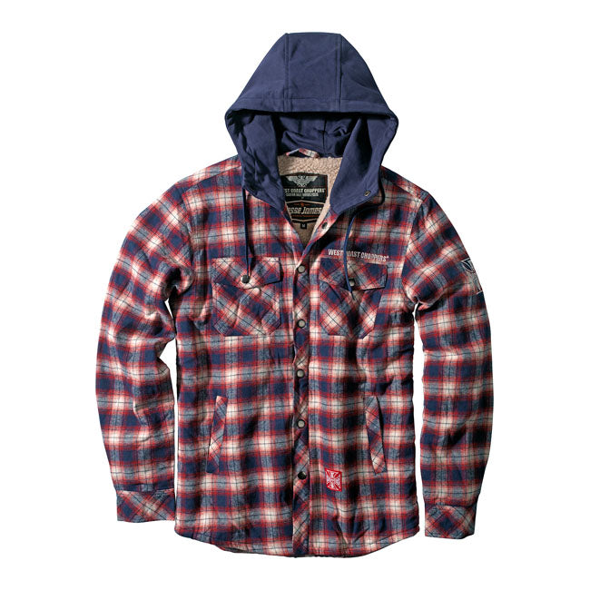 West Coast Choppers Sherpa Lined Flannel Jacket Navy / Red - FREE UK Shipping, FREE 365 Day Returns | Moto Central