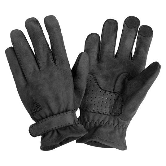 ByCity Texas black leather motorcycle gloves - palm and back-of-hand views