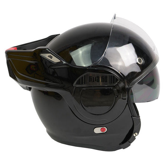 ByCity 180 Tech Convertible Black Shiny Helmet convertible motorcycle helmet, right-side view with clear visor raised