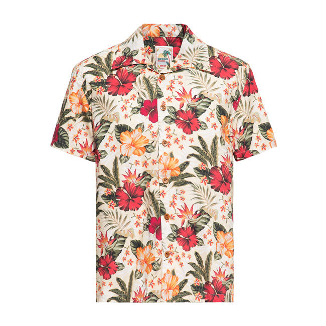 King Kerosin Aop Tropical Hawaiian Style Shirt Off-White