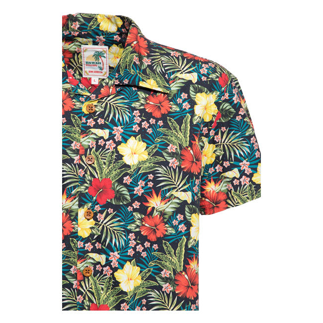 King Kerosin Aop Tropical Hawaiian Style Shirt Black