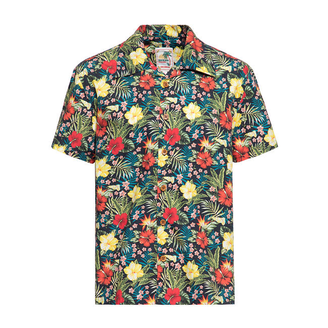 King Kerosin Aop Tropical Hawaiian Style Shirt Black
