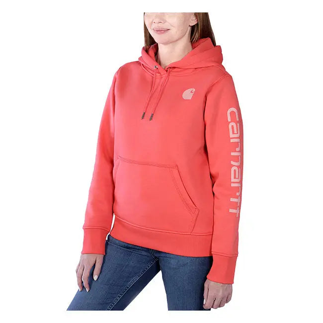 Carhartt Logo Sleeves Ladies Hoodie Bittersweet  - FREE UK Shipping, FREE 365 Day Returns | Moto Central