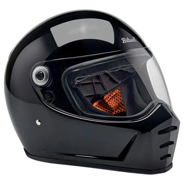 Biltwell Lane Splitter Gloss Black - right-front view with visor closed