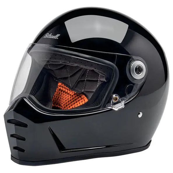 Biltwell Lane Splitter Gloss Black - left-front view with visor closed